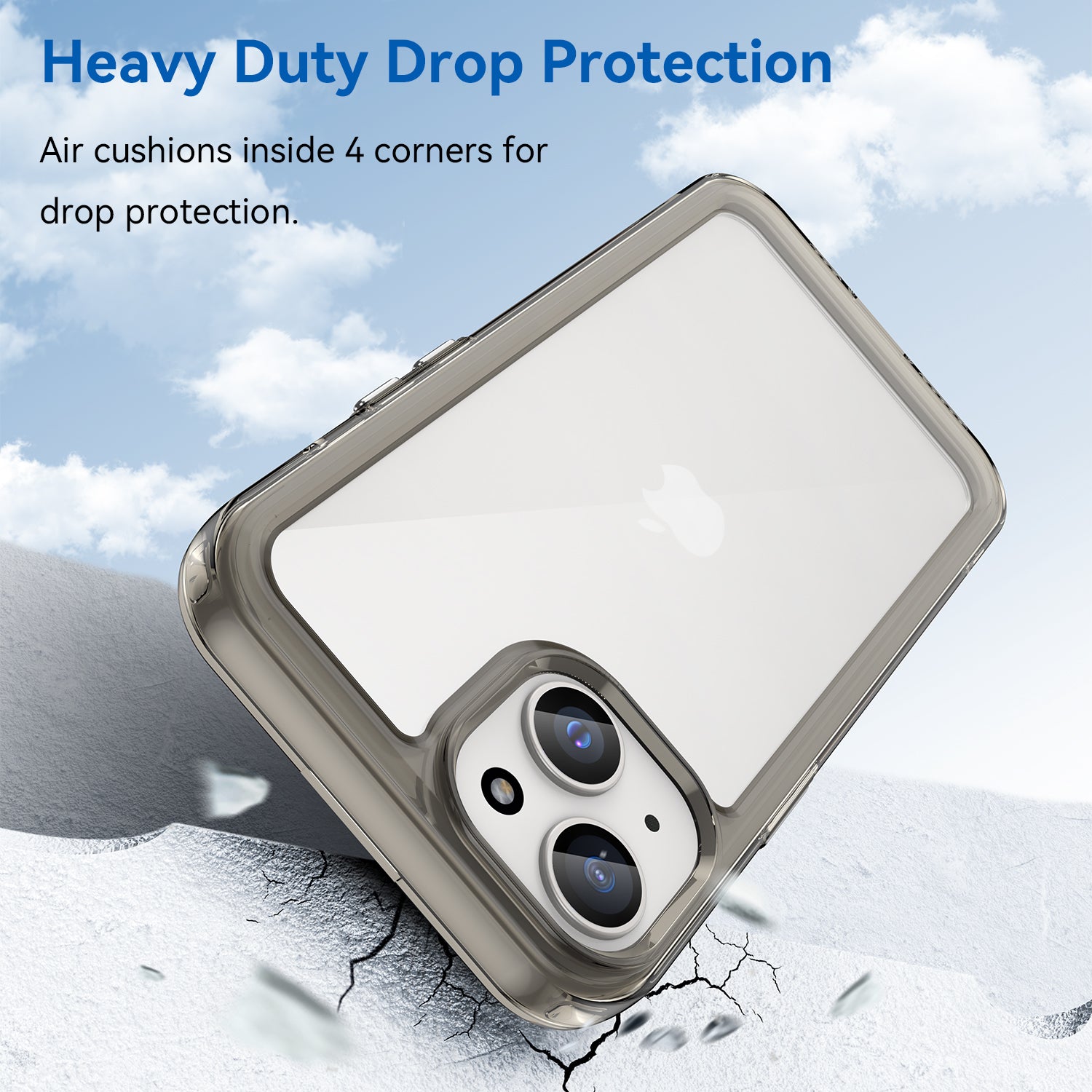 Uniqkart for iPhone 15 Plus TPU+Acrylic Anti-fall Mobile Phone Back Cover Clear Protective Case - Transparent Grey Uniqkart for iPhone 15 Plus TPU+Acrylic Anti-fall Mobile Phone Back Cover Clear Protective Case - Transparent Grey